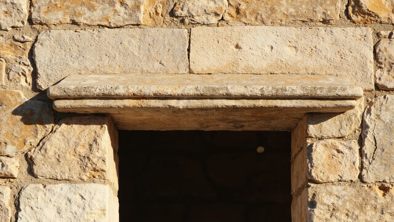 Linteau en pierre ancienne au-dessus d'une fenêtre en Provence